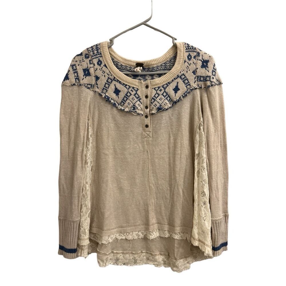 We the Free Cabin in the woods thermal/knitted henley neck top Oversized XS mixe